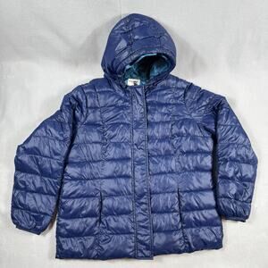 Old Navy Plus 1X Puffer Jacket Hooded Quilted Blue Nylon Warm Winter Coat Womans